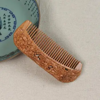 

1pc Hollow Rose Flower Carving Natural Peach Wood Comb Anti Static Hair Styling Tool Hair Care
