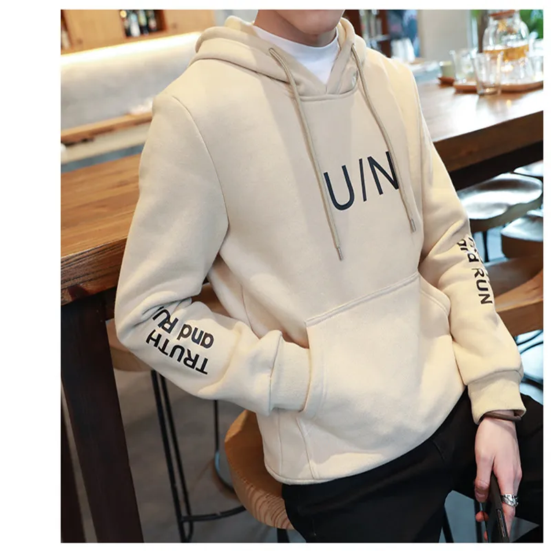 

U / N Letters Print Men's Clothing Casual Pullover Fleece Hooded Jacket Autumn & Winter Fashion Daily Street Wear Sweatshirt