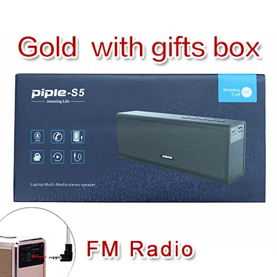 Портативный HIFI беспроводной стерео супер бас Caixa звуковая коробка HandFree для телефона power bank 20 Вт 4000 мАч FM радио S5 bluetooth динамик - Цвет: FM gold with box