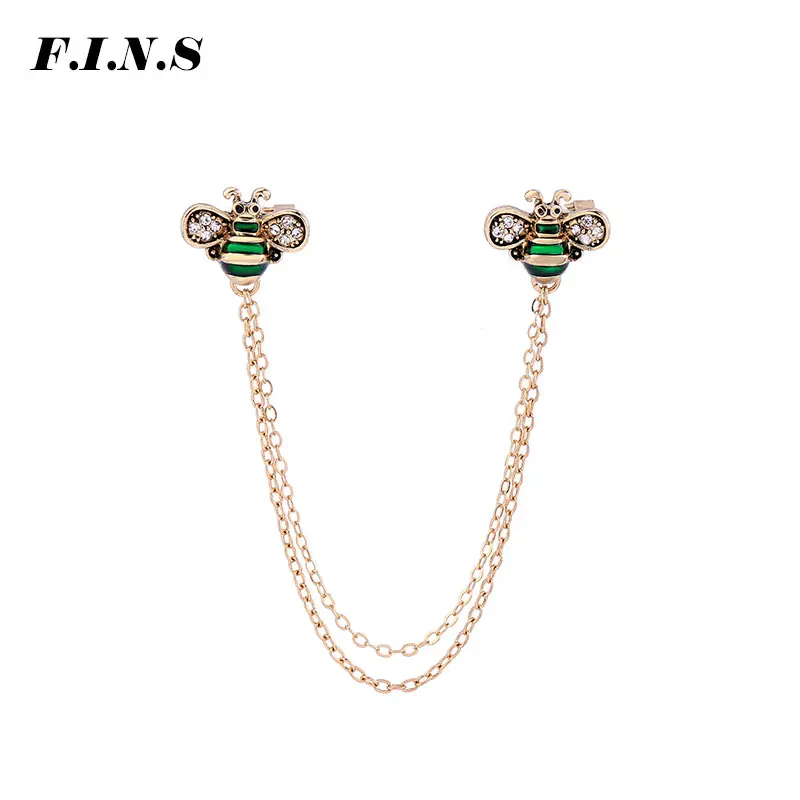 

F.I.N.S 3 Colors Cute Honey Bee Enamel Pin 2018 New Broches Double Alloy Chain Vintage Brooches for Women Christmas Jewelry