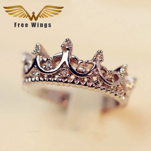 Free W ings Queen's Silver Crown Rings For Women Punk Brand  Crystal Jewellery Love Rings Femme Bijoux wedding engagement rings
