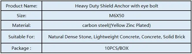 M6X50 болт с проушиной Heavy duty бетонная плита щит якорь 10 шт./кор