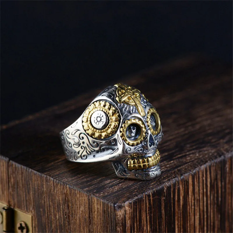 GAGAFEEL, Настоящее серебро 925 пробы, кольца в виде черепа для мужчин, мужской панк стиль, Череп, ювелирное серебряное кольцо, лучший подарок