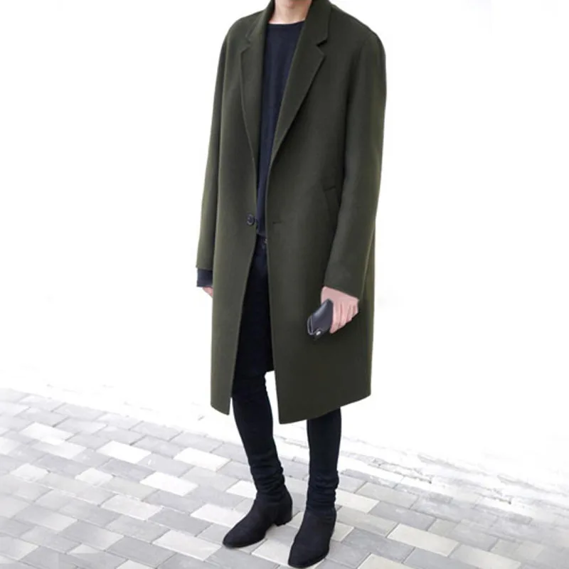 

Casual Fashion Men Cashmer Coat Warm Slim Long Men's Woolen Jacket Solid Single Breasted Coat and Jacket