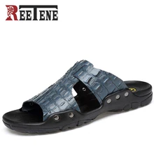 Reetene/большие размеры 38-52; Летняя мужская обувь; мужские сандалии из натуральной кожи и крокодиловой кожи; классические мужские Вьетнамки; шлепанцы; пляжная обувь для мужчин