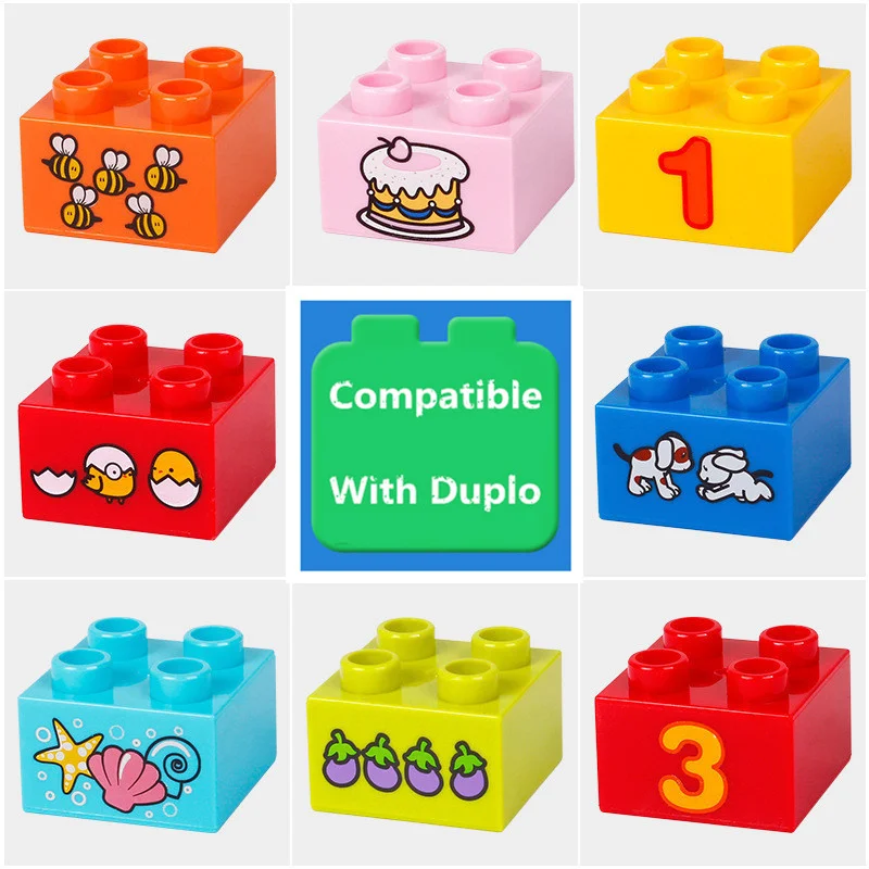 

Big Size Diy Block 2x2 Thick Bricks Accessories Printing Pattern Accessories Compatible with Duploed Toys for Children Kids Gift