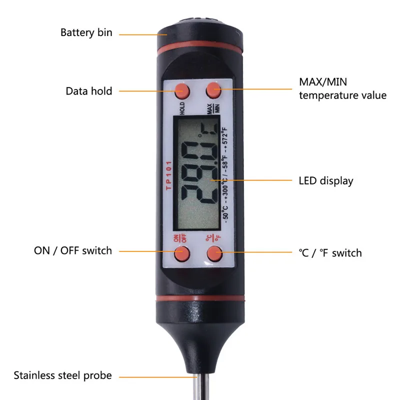 Yieryi цифровой TP101 цифровой термометр для мяса, приготовления пищи, кухни, барбекю, зонд, воды, молока, масла, жидкой печи, термометр