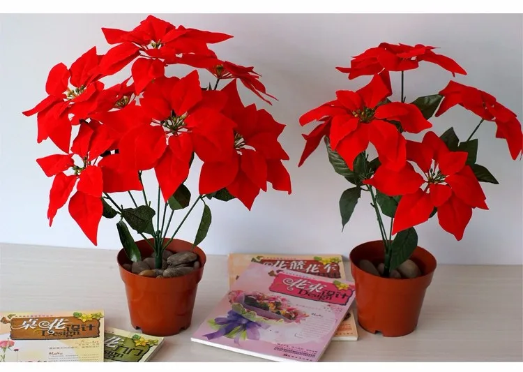 Имитация бонсай 1 букет Poinsettia Posy Декоративные Искусственные Рождественские цветы искусственный горшок растения домашний декор(без цветочного горшка