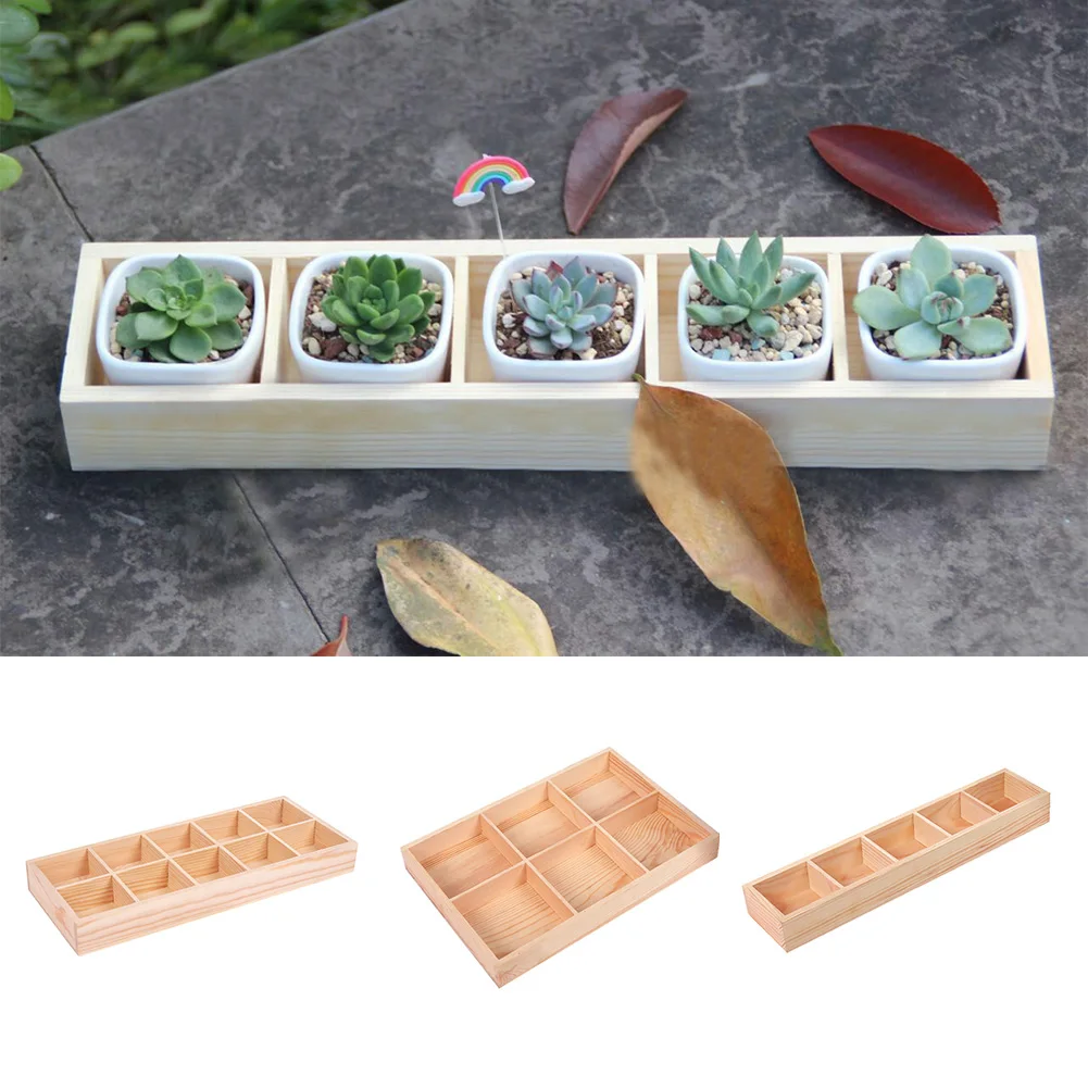 

Home Rectangle Durable Garden Compartment Nursery Display Pot Tray Wooden Succulent Plants Holder Indoor Outdoor Assembled