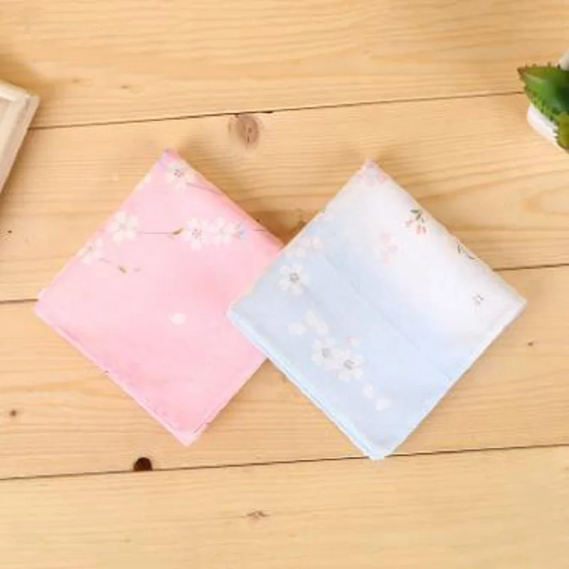 

12pcs 45*45cm new 100% Cotton Handkerchiefs Business Women Gradient cherry blossom Handkerchief