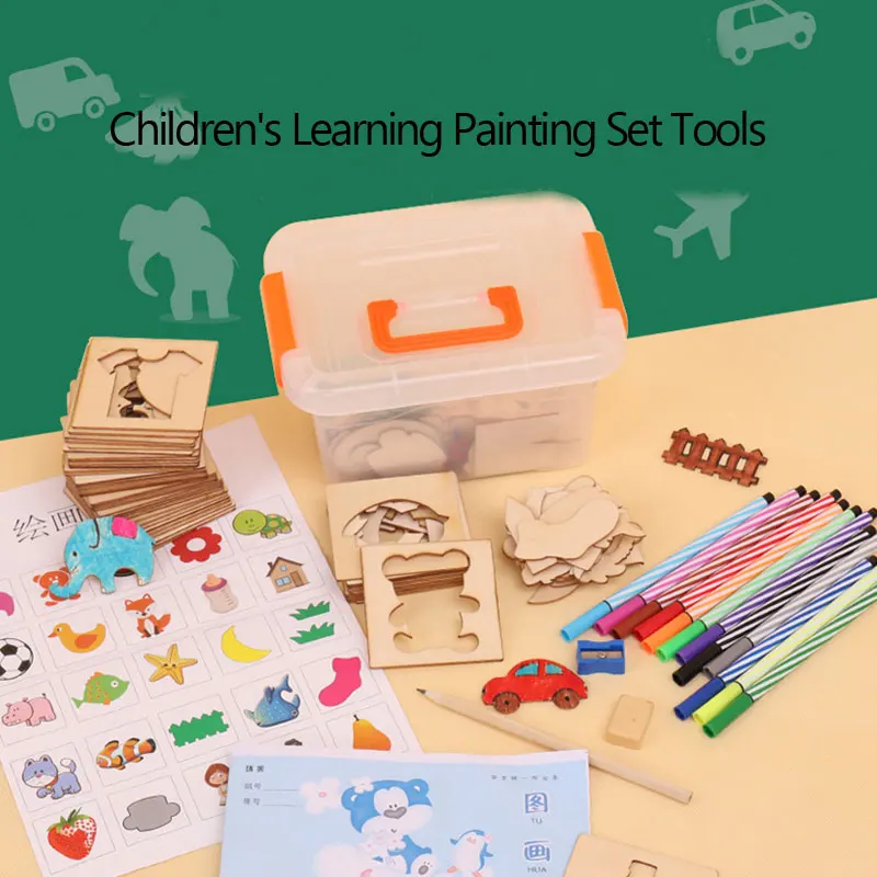 Creative Children Learning Painting Set Drawing Template Graffiti Educational Toys Wooden Painting Tools Coloring Toys Creative Children Learning Painting Set Drawing Template Graffiti Educational Toys Wooden Painting Tools Coloring Toys