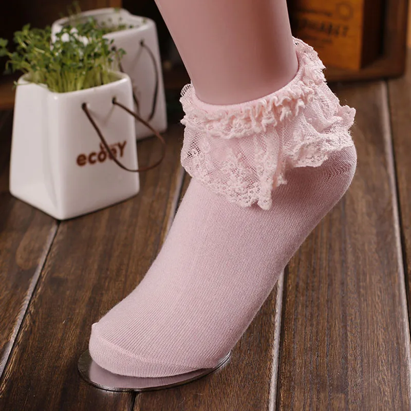 Модные женские винтажные кружевные короткие носки с оборками хлопковые носки принцессы для девочек Y90130JUNE5