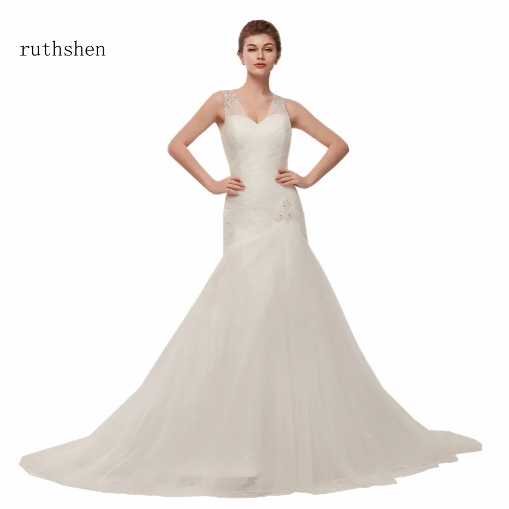 

ruthshen Sexy V Neck Wedding Dresses With Beaded and sequins available in White / Ivory Cheap Vestido Novia Wedding Gowns 2018