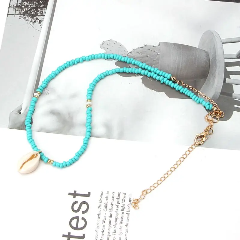 

Bohemian Sea Necklace with Beads and Shell Pendant Friendship Jewelry