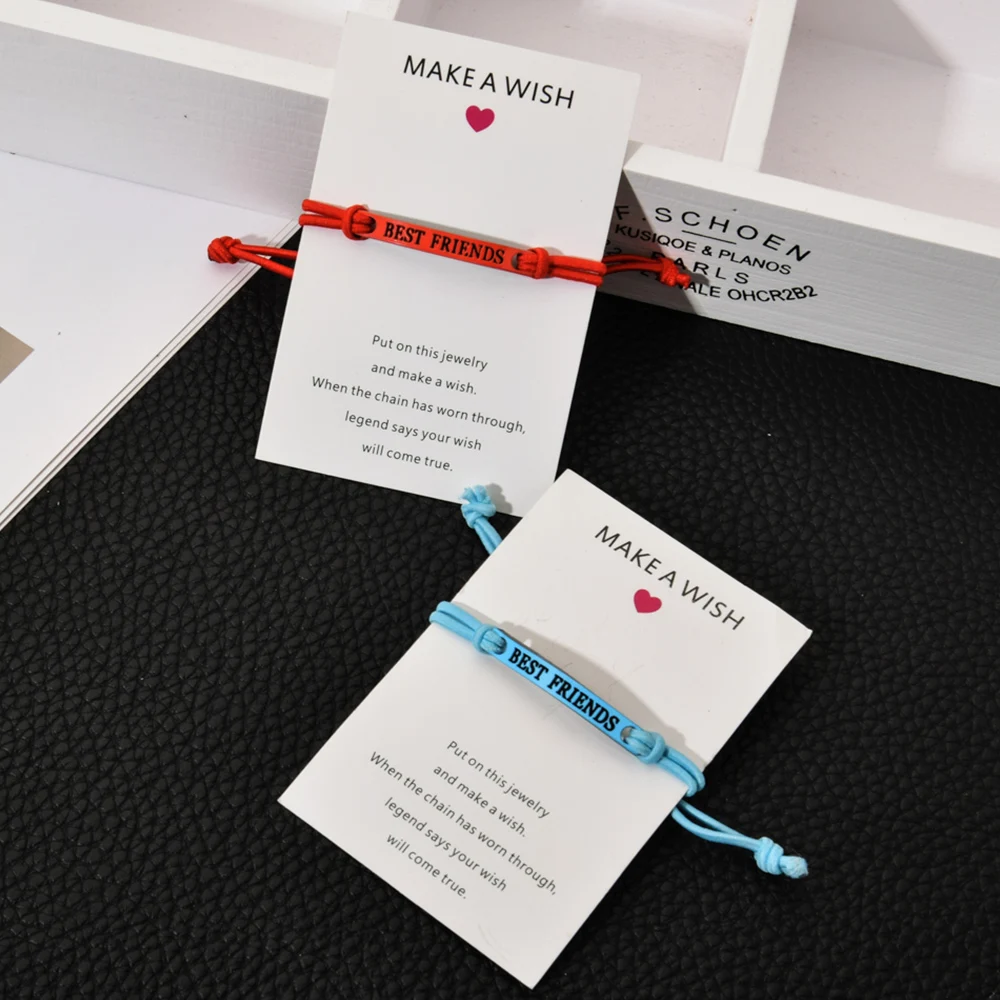 

Women BEST FRIENDS Elastic Bracelets Bangle Make A Wish Card Acrylic Charms Adjustable Yoga Bracelet Girl Wristband Jewelry Gift