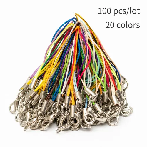 20 colors mixed 100 шт./лот, многоцветная застежка-карабин, ремешок, шнур, мобильный ремешок, очаровательное нейлоновое кольцо для ключей, цепочка, сделай сам, для изготовления ювелирных изделий - Цвет: 20 colors mixed