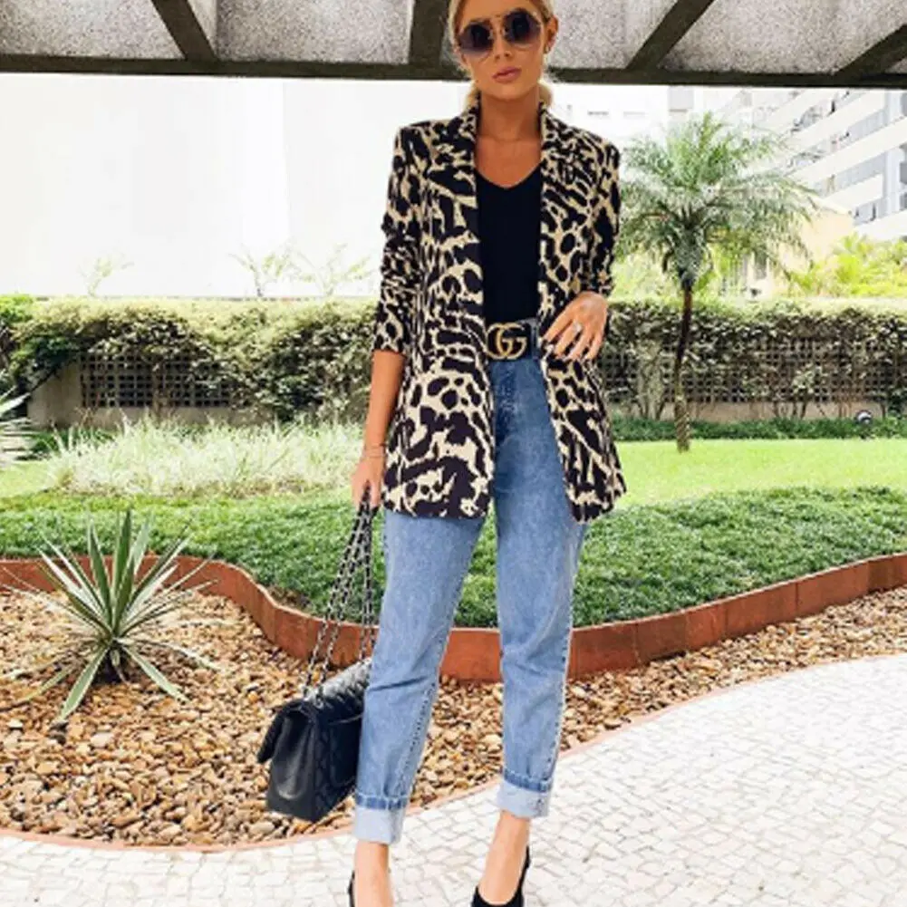 

Leopard Jacket Women Sweater Top Warm Casual Winter Cardigan Long Sleeve Coat