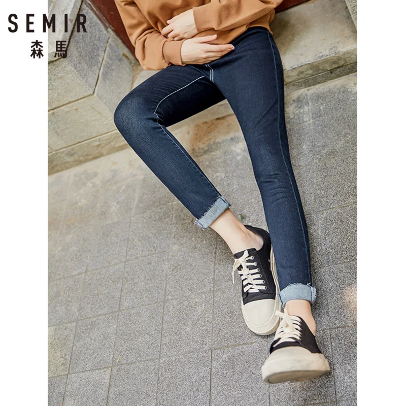 

SEMIR Women Cropped Skinny Jeans with Raw-edge Hem in Retro Style Women's Ankle Jeans in Washed Denim with Zip Fly in Slim Fit