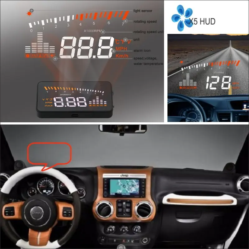 Liislee для Jeep Wrangler- автомобилей OBD2 Overspeed Предупреждение Head Up Дисплей вождения Экран проектор Светоотражающие лобовое стекло