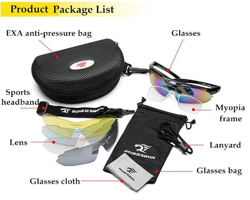 ROBESON, профессиональные наружные спортивные велосипедные солнцезащитные очки, UV400, 4 линзы, сменные очки, солнцезащитные очки, велосипедные очки