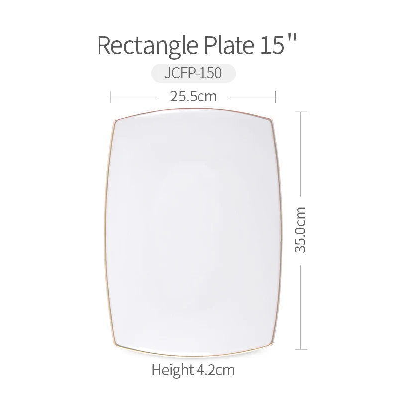 Rectangle Plate 15 Жаростойкие тарелки из белого опала с квадратным наконечником и золотым краем, посуда для стейка, салата, суши, тарелка - Цвет: Rectangle Plate 15