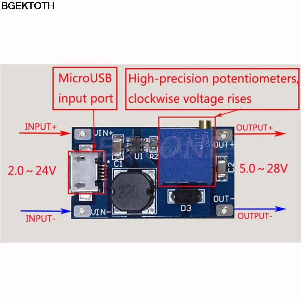 

1pc Booster board DC-DC step-up module input 2/24V to 5/9/12 / 28V Replace XL6009