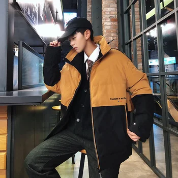 

Winter New Men's Fashion Casual Youth Literary Personality Wild Color Matching Temperament Loose Stand Collar Cotton Jacket