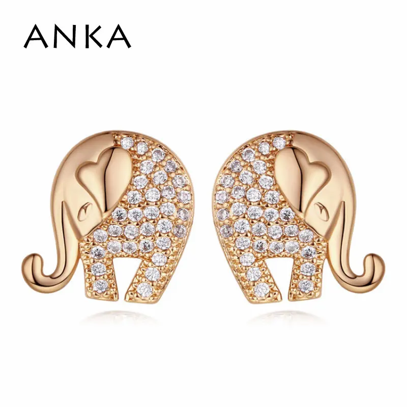 ANKA top zirconia Роскошные милые серьги-гвоздики в виде слона индийское этническое розовое животное золотого цвета женские серьги, ювелирные изделия#122022