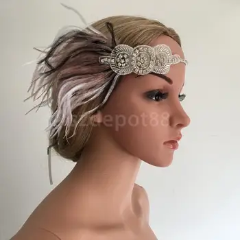 

Vintage Style Girls Feather Crystal Flower Headband Headpiece Fancy Dress