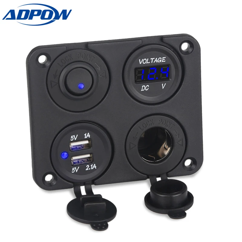Kopen 4 In 1 Autolader Dual USB Charger 3.1A Voltmeter 12 v Sigarettenaansteker AAN UIT Schakelaar voor Boot marine RV Truck Camper Voertuigen