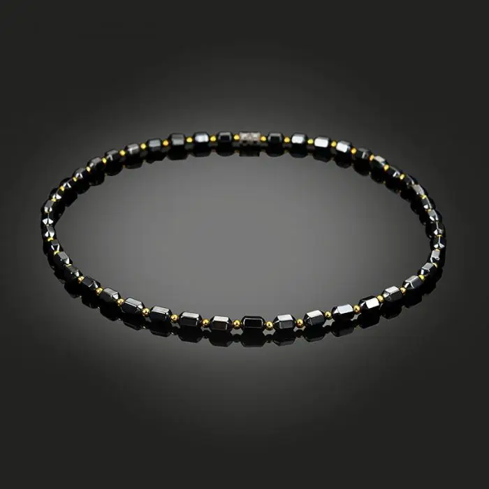 Ожерелье из черного гематита для мужчин и женщин, магнитные золотые бусины, магнитное ожерелье для терапии, ювелирные изделия, подарок HSJ88