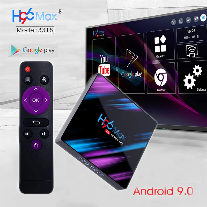 

H96 Smart TV Set Top Box Android 9.0 4K 4096x2160 HDR Bluetooth4.0 USB 3.0 HDMI 2.0a for 4k@60Hz DDR3 Support 3D video 2.4G/5G
