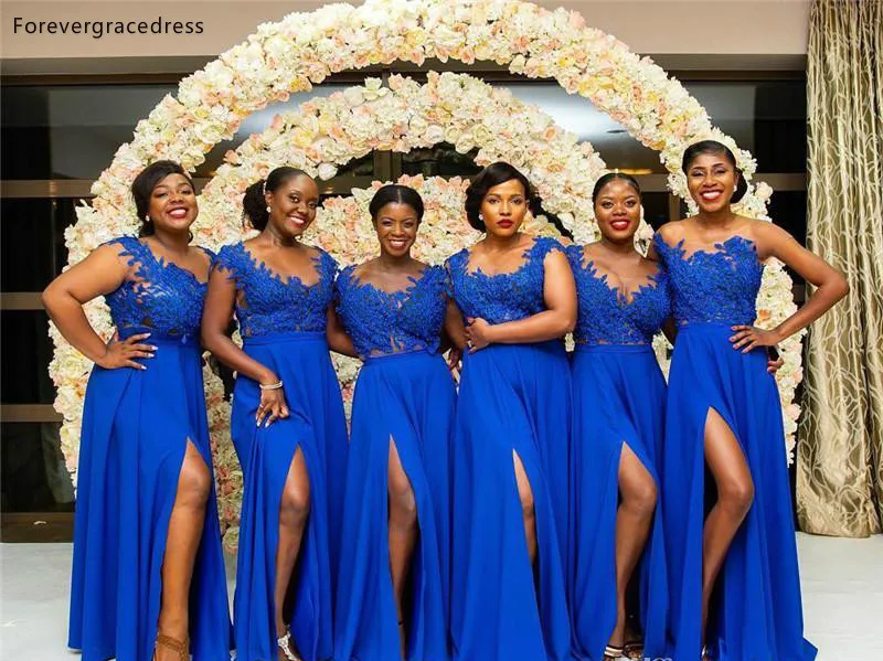 

South African Black Girls Blue Bridesmaid Dresses Country Garden Wedding Party Guest Maid of Honor Gowns Plus Size Custom Made