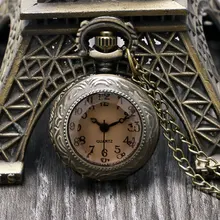 Новинка Бронзовый, коричневый Стекло небольшой Размеры кварцевые карманные часы с цепочка-ожерелье под свитер для Для женщин и девочек