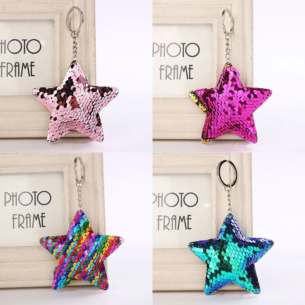Susenstone 2018 Fashion Star Sequin Keychain Keyring Sequin Pendant