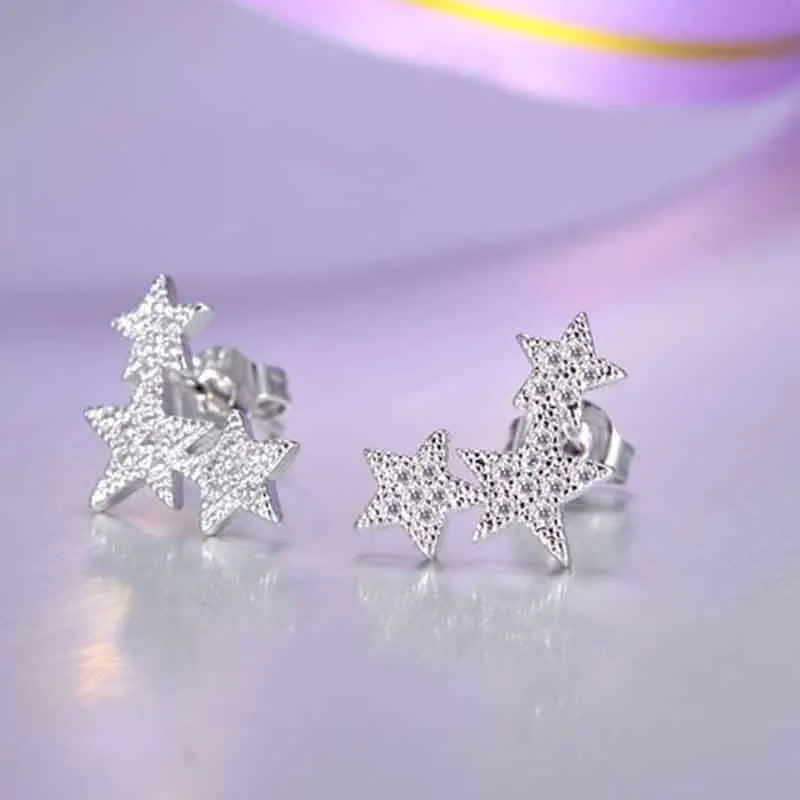 Silver/Rose Gold 3 Star Ear Studs Earrings for Women Party Wedding Jewelry | Украшения и аксессуары
