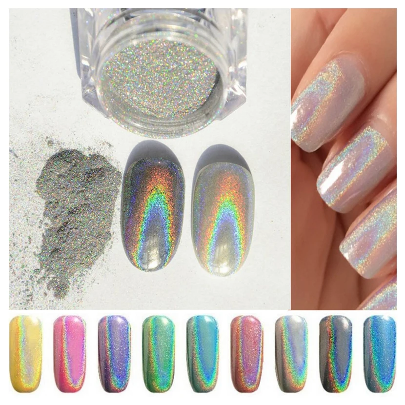 

1g/Box Rainbow Shinning Mirror Nail Glitter Powder Perfect Holographic Nails Dust Laser Holo Nails Pigment New 2016