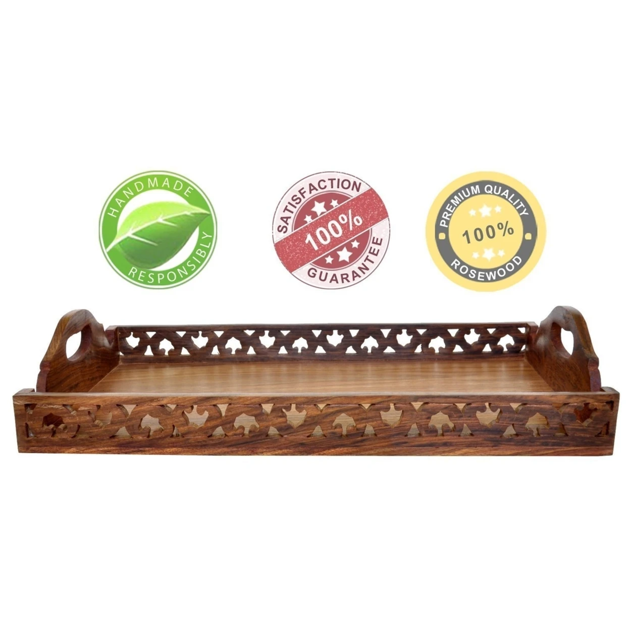 Benzara Wooden Ottoman/Serving Tray With Cutout Handles In Antiqued Finish, Brown (2)