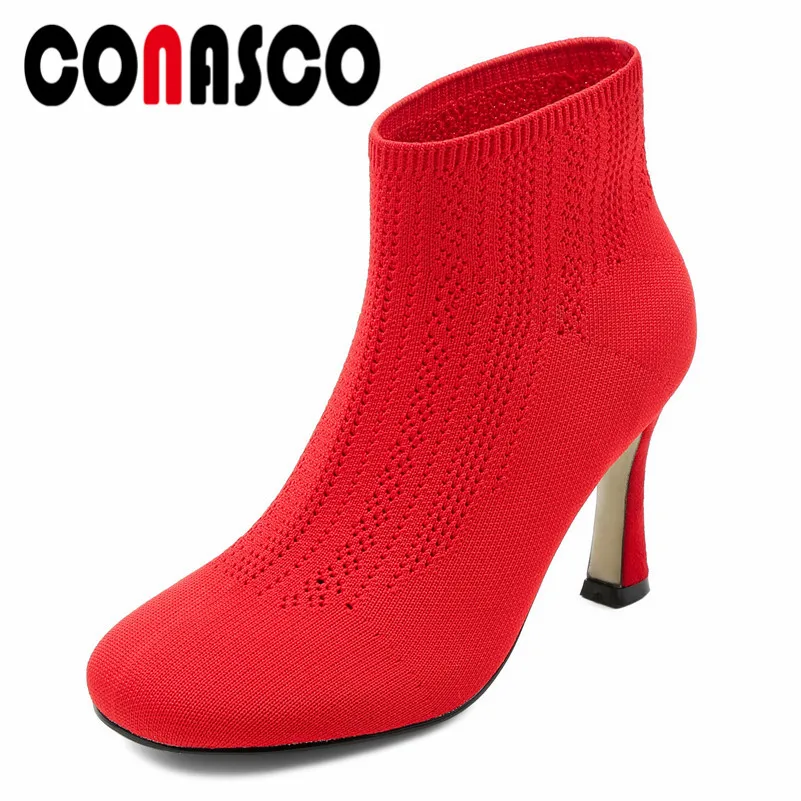 

CONASCO New Brand Ankle Boots Women High Heels Fashion Stretch Boots Wedding Party Elegant Shoes Woman Ladies Autumn Pumps