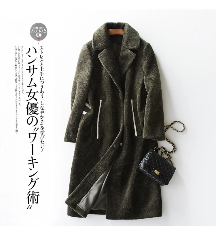 Пальто с натуральным мехом, осенне-зимняя куртка, женская одежда, Корейская винтажная розовая овечья овчина, тонкое длинное шерстяное пальто ZT1363