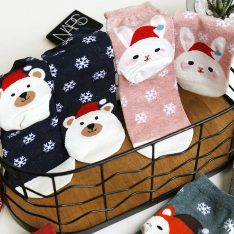 Christmas Socks for Women Girls Thicken Cotton Socks Winter Warm Cartoon Animals Pattern Sock Lovely Comfortable Ladies Socks