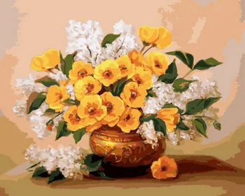 

Frameless oil painting by numbers paint by number for home decor oil picture painting 5065 white and yellow flower