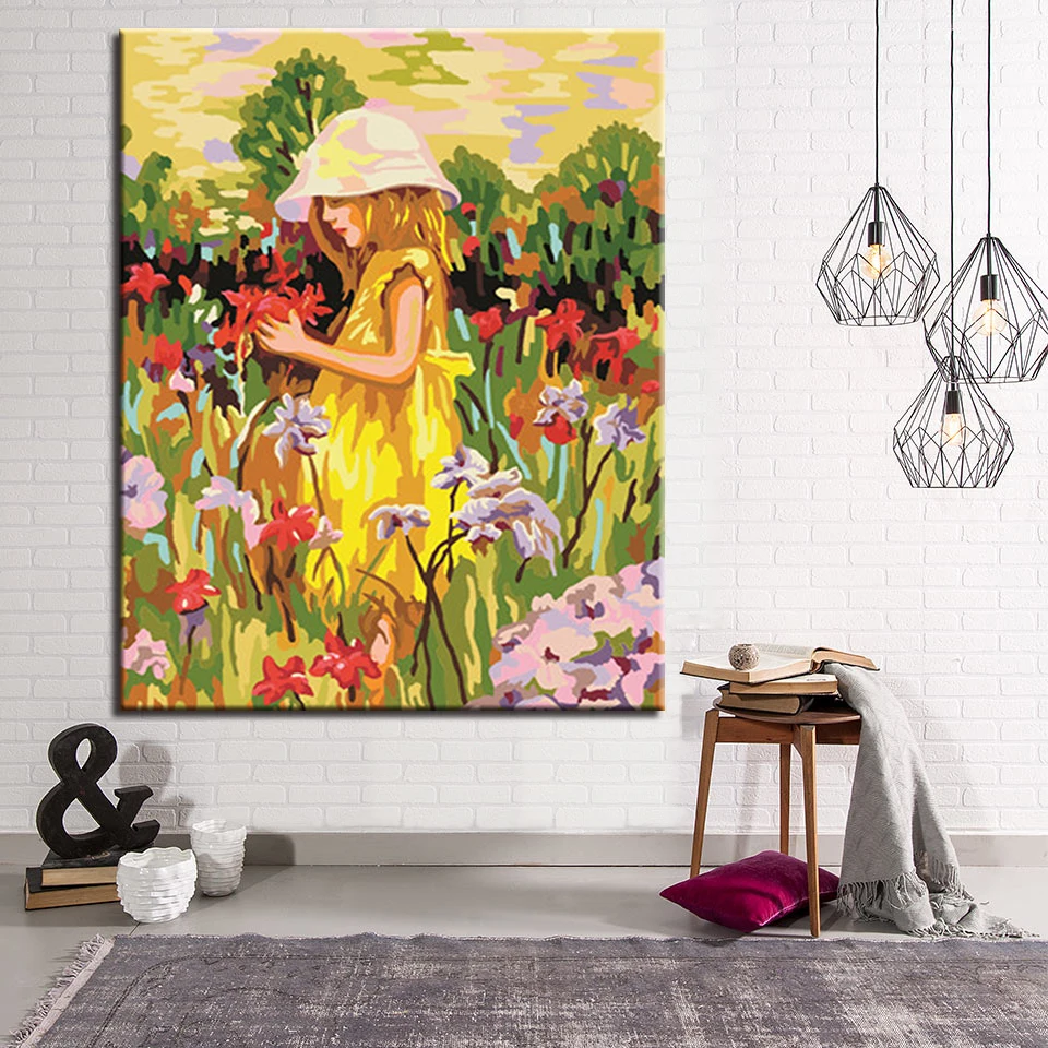 Buy Flower And Little Girl Diy Painting By Numbers