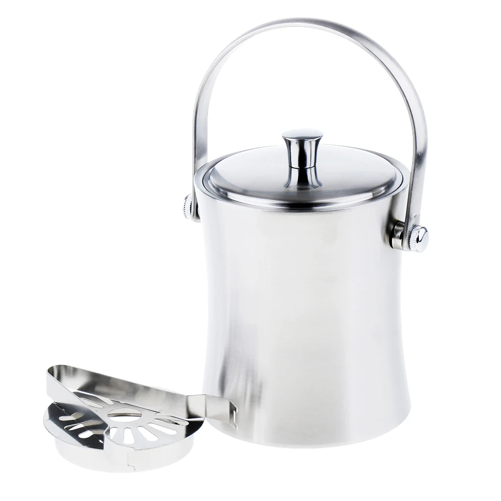 MagiDeal 1L Double Wall Stainless Steel Ice Bucket Wine Cooler with Portable Handle