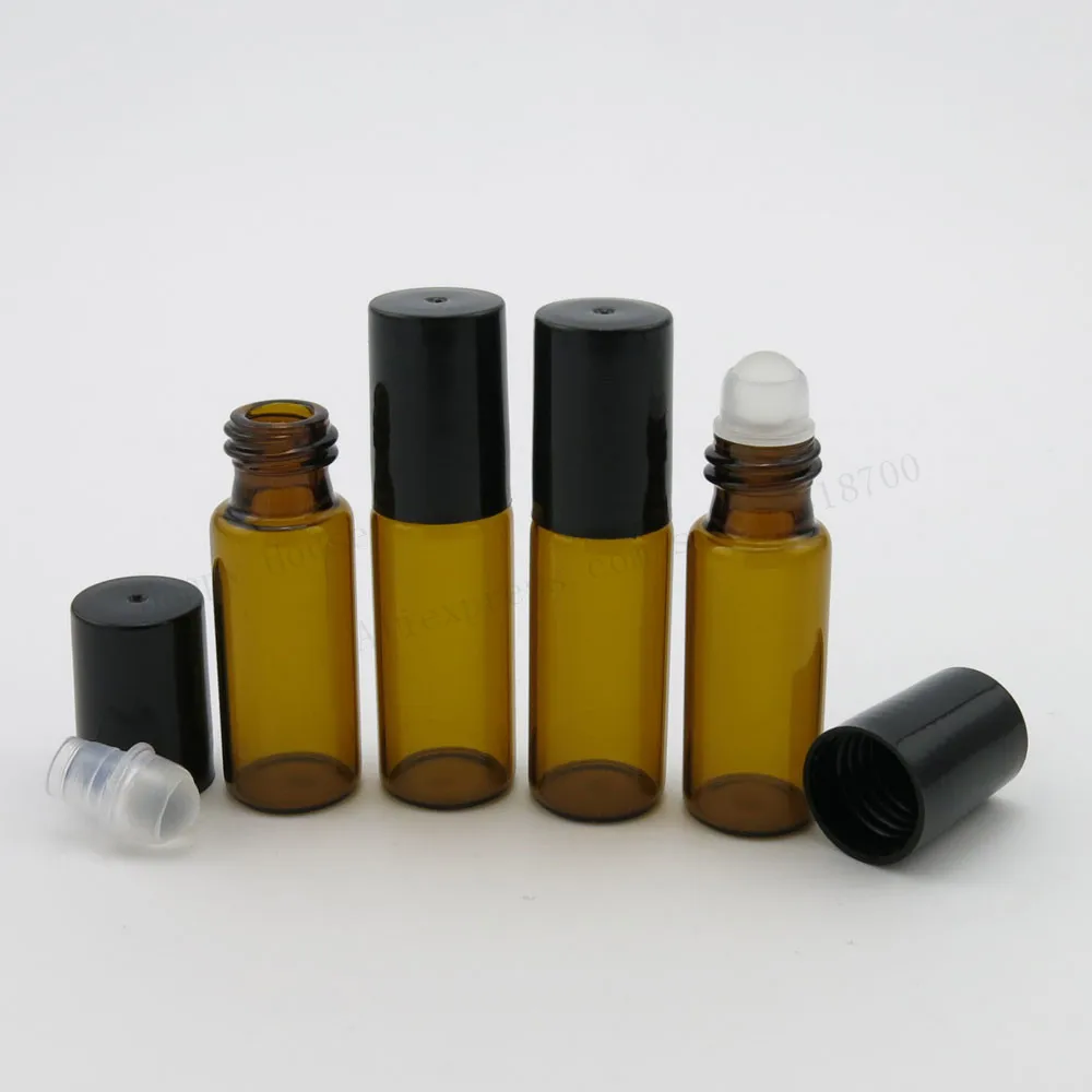 

30 x 5ml Empty Portable Mini Amber Glass Roll on Bottle With Black Plastic Lids Glass Ball For Essential Oils Use