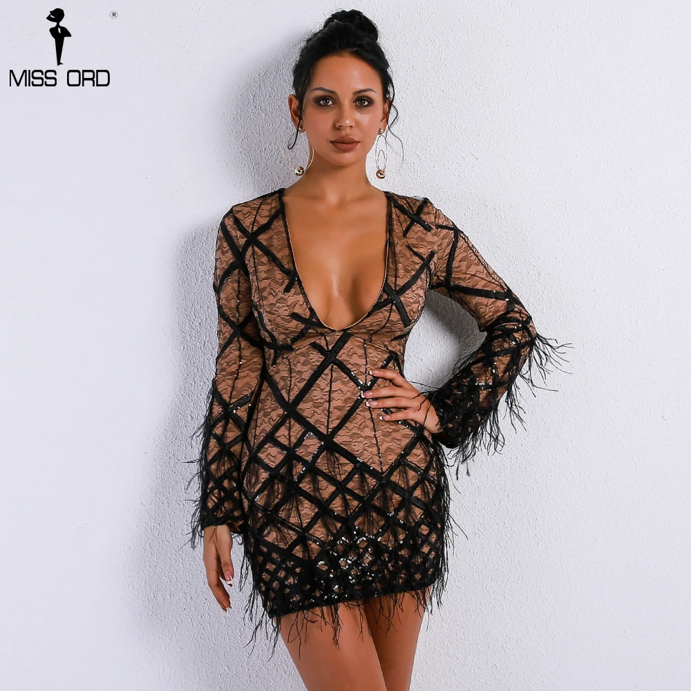 Missord 2019 для женщин Sexy Глубокий V с длинным рукавом платья кисточками женский