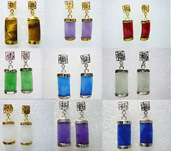 

FREE shipping> >>>Wholesale 9Pairs Multicolor Jade Earrings