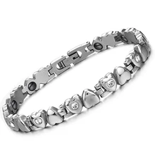 Romantic Heart Design Woman Magnet Bracelets Fashion Stainless Steel with Cubic Zirconia Health Care Women Jewelry GS3022
