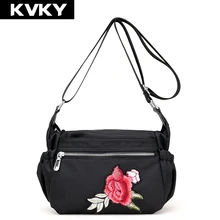 KVKY бренд вышивка Для женщин Курьерские сумки дизайнерские нейлоновые сумки из натуральной кожи Водонепроницаемый путешествия Повседневное женские сумки через плечо сумки