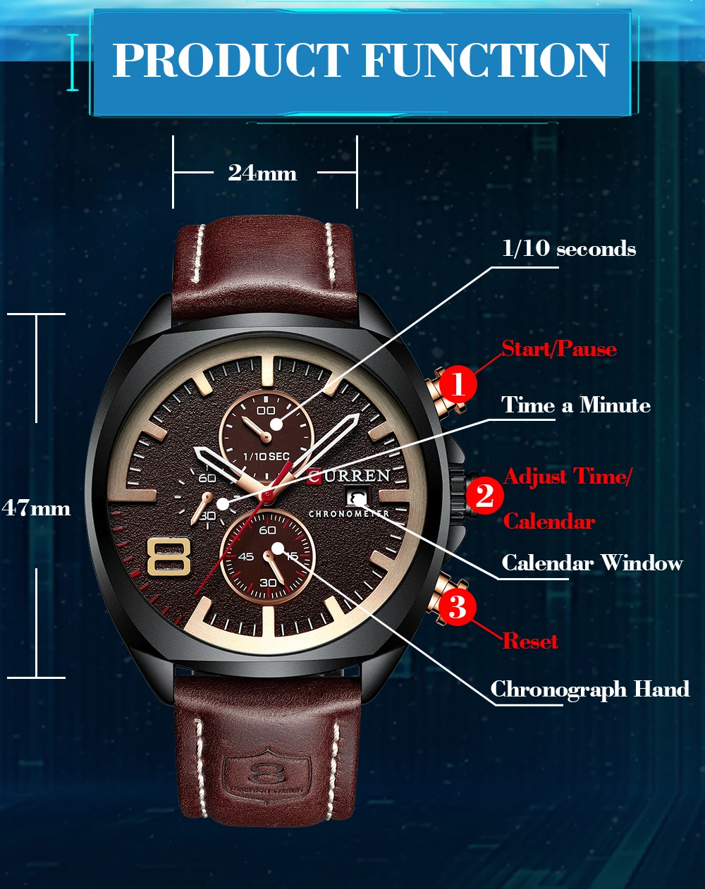 pulseira de couro cronógrafo relógios do esporte
